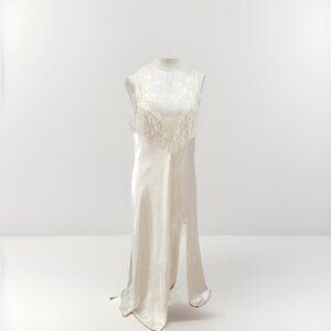 Victoria’s Secret Vintage Satin Lace Maxi Nightgown Champagne Slip‎ Dress Sz L